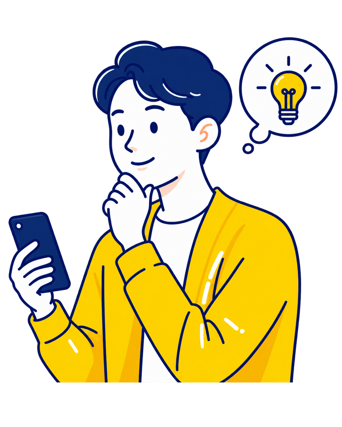 スマートフォンでAI仕事力を診断する男性