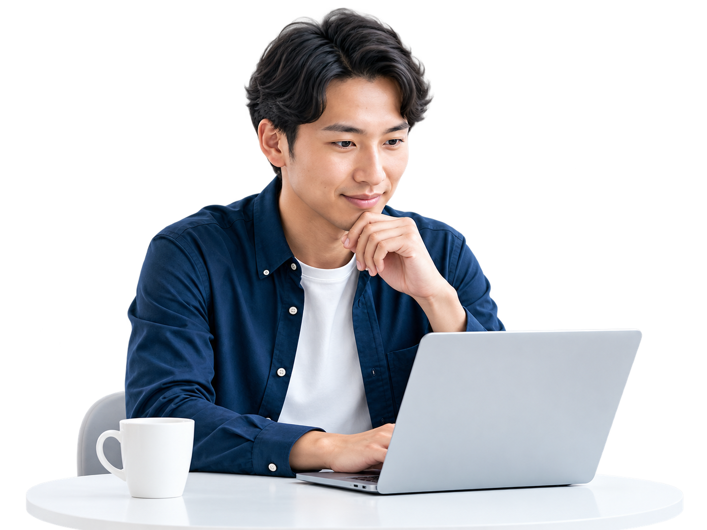 ノートパソコンでAIスキルを学ぶ男性